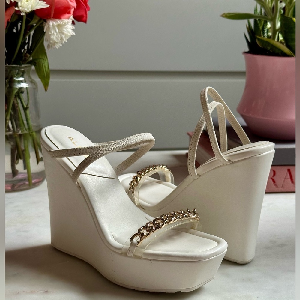Aldo White Platform Shoes with Gold Accents